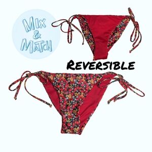 NWOT Reversible Cheeky Side Tie Bikini Bottoms - Red / Floral